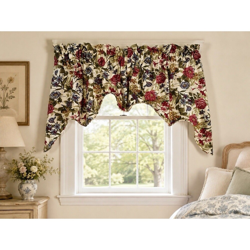 Ellis Curtain Floral Swag Valance 2 Pair Cotton USA Cottage Grandmillennial